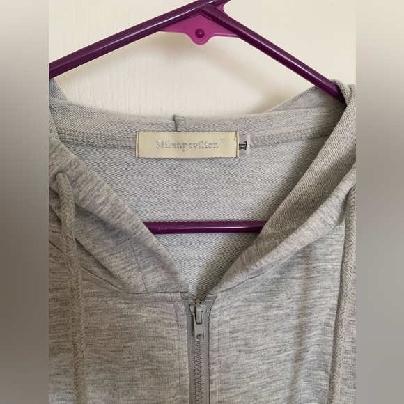 Milanpavilion Zip Up Cropped Grey Drawstring Hoodie Jacket Casual Long Sleeve - Picture 7 of 15
